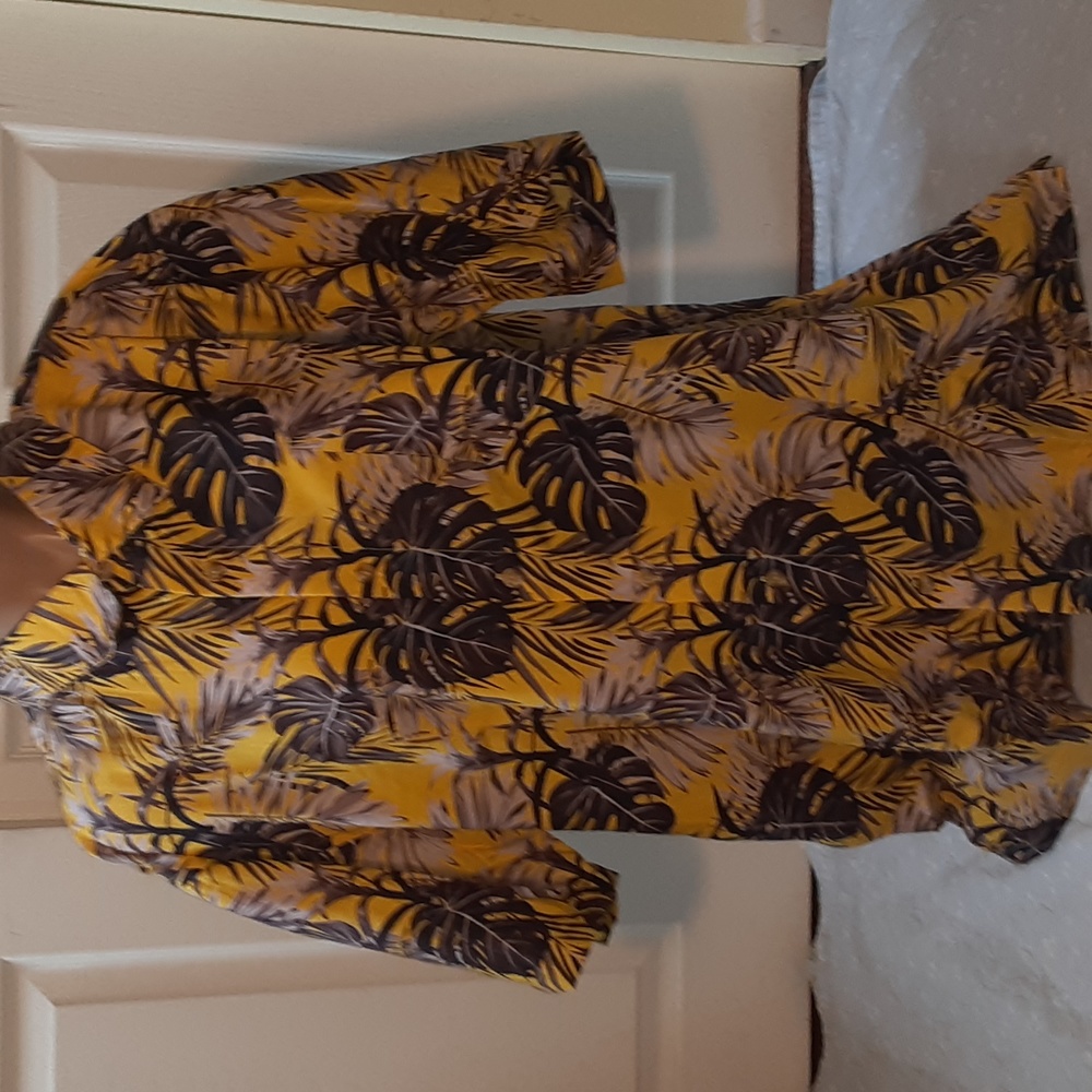 HABAND YELLOW AND GRAY FLORAL HAWAIIAN SHIRT, XL - Picture 1 of 10
